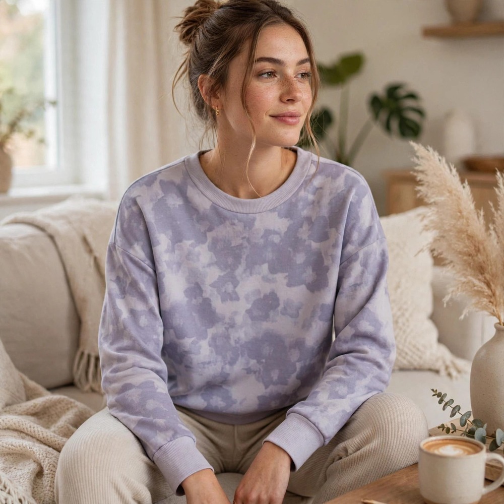 Mondetta Womens Purple Floral Camo Sweatshirt Tencel Modal Blend Small 1668571